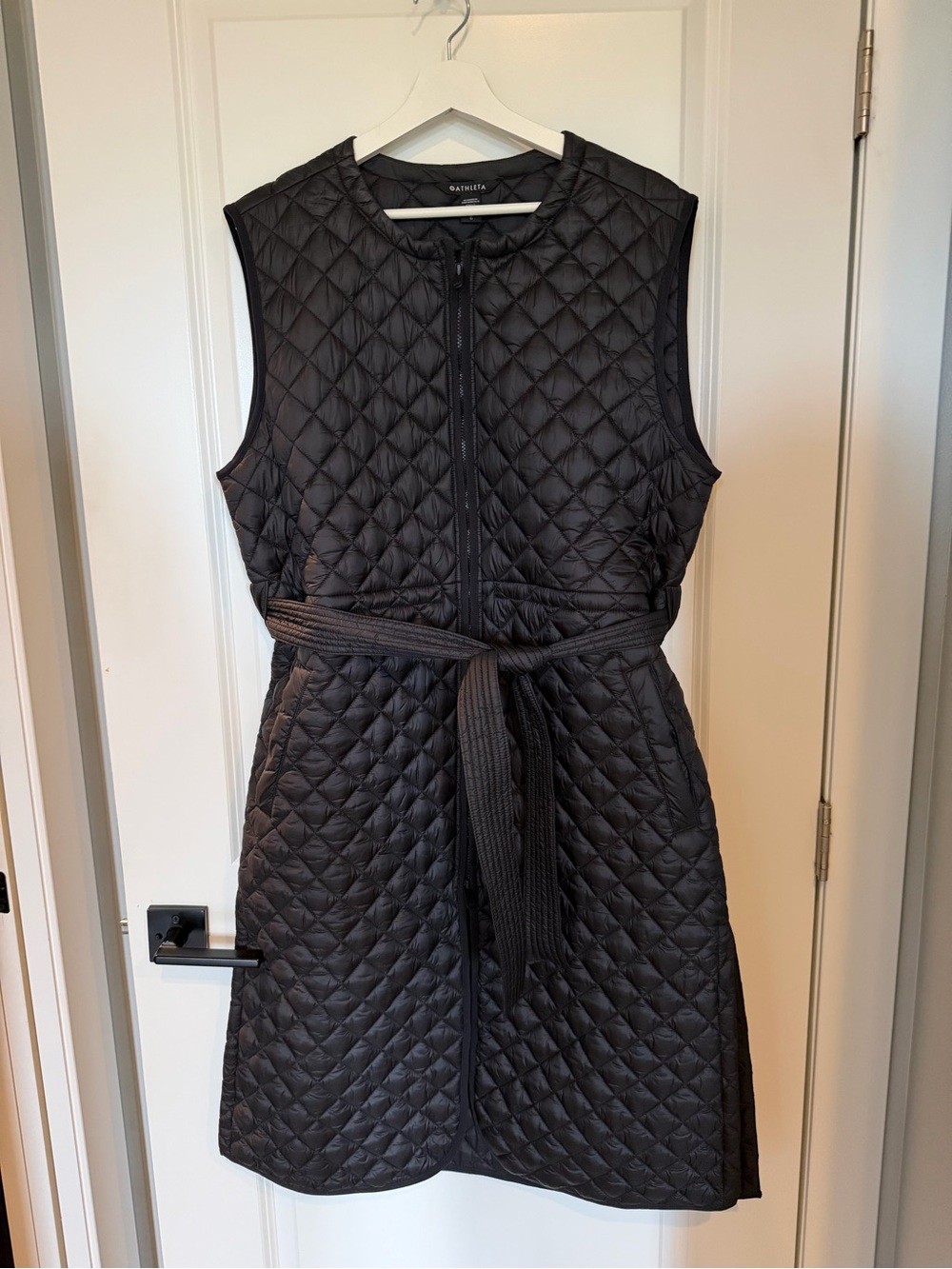 Sleeveless Quilted Black Belted Athleta Long Vest